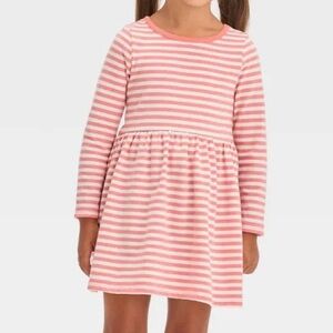 Cat & Jack Baby Girls Long Sleeve Striped Dress Set - Dark Peach Stripe 12M